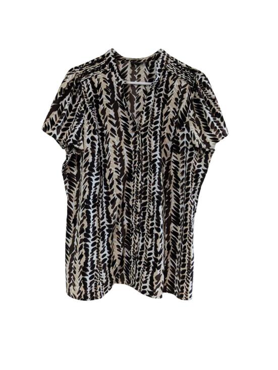 East 5th Tops - East 5th Women's Leaf Print Button Up Blouse, Black Brown, Plus Size 1X
